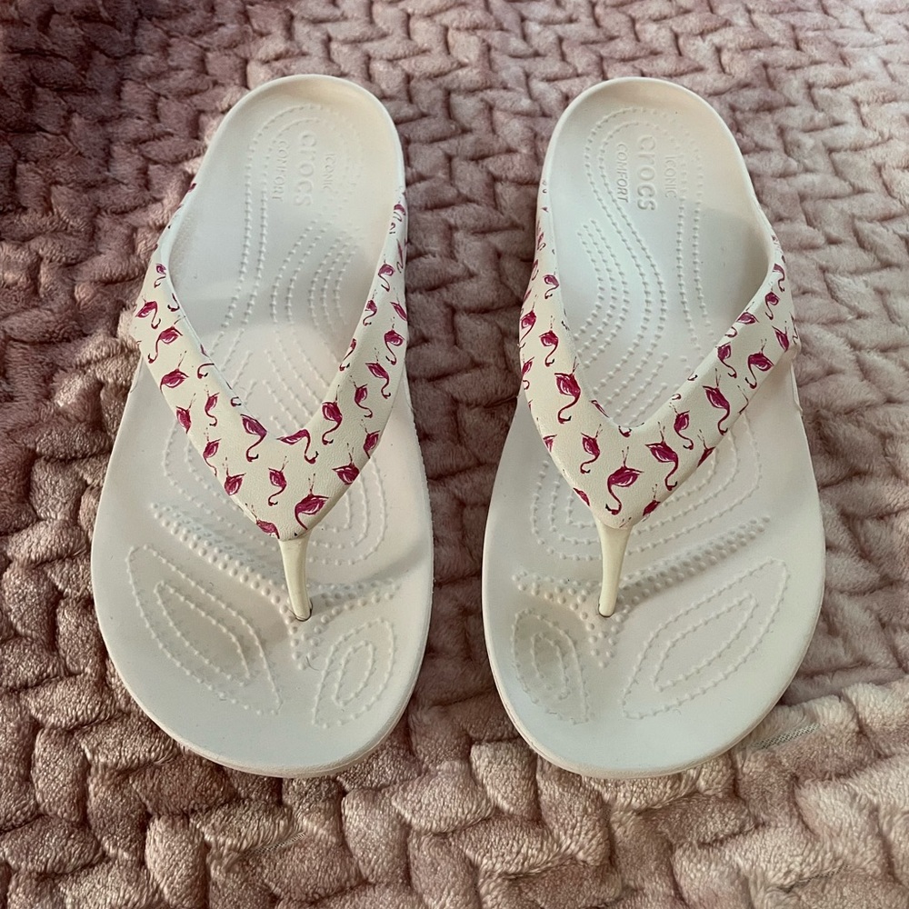 W9 Flamingo Flip Flops By Crocs